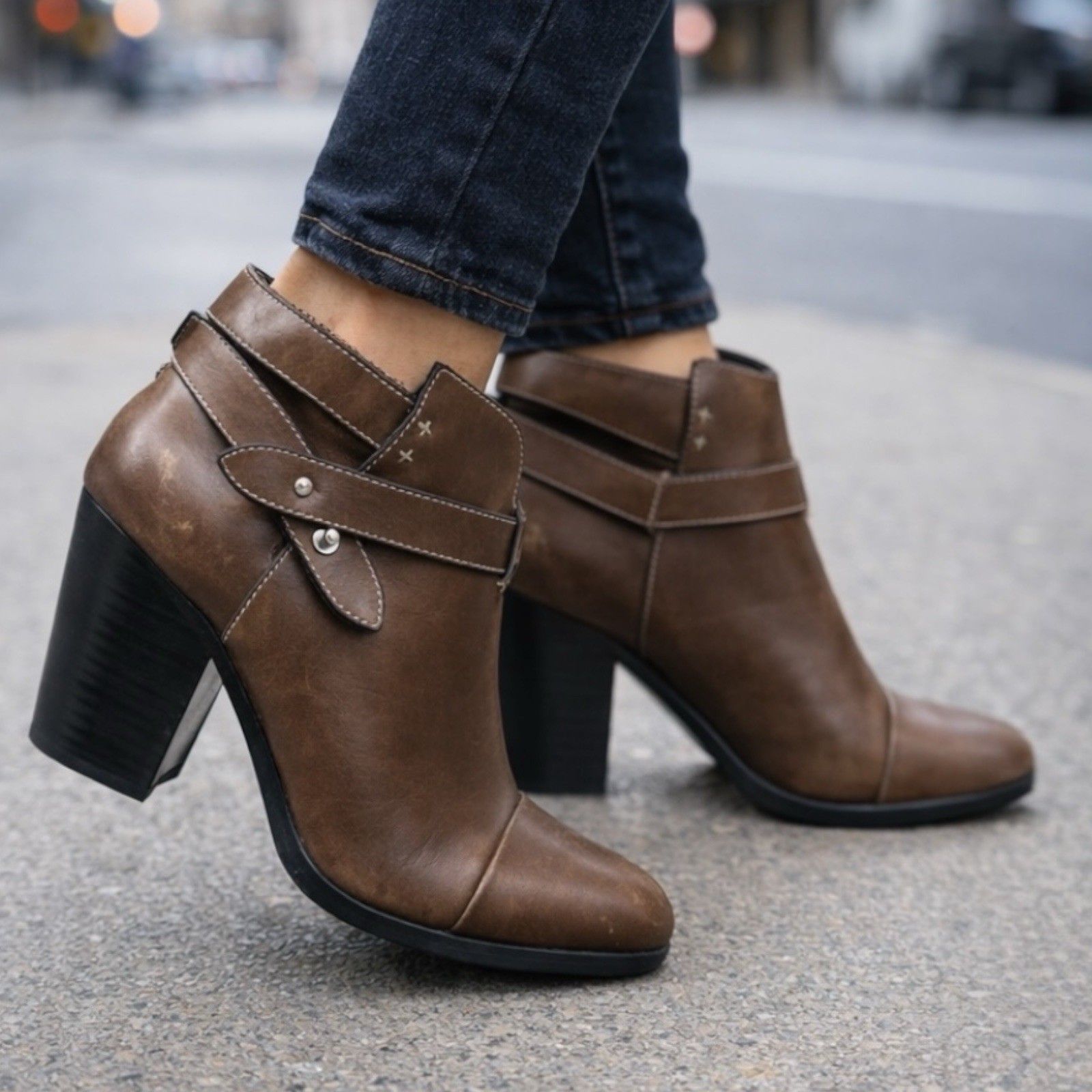 Rag & Bone Brown Leather Harrow Strappy Block Heel Booties Italy